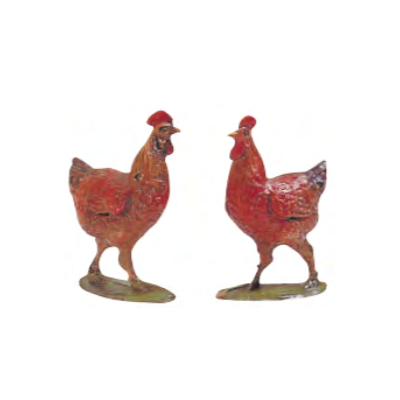 2 gallinas de durexina decoradas en pátina, 10 parejas
