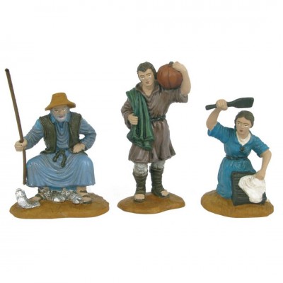 Pescador, lavandera y hombre con calabaza 10 cm Durexina en caja