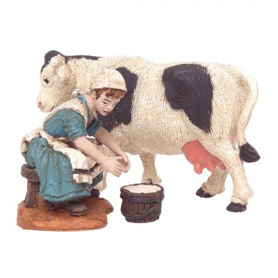 Mujer ordeñando una vaca 10 cm Durexina y Tela