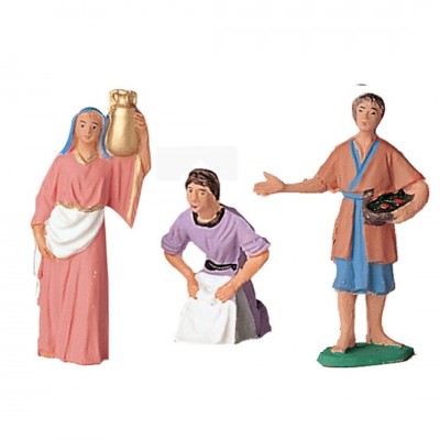 3 figuras (pastora con ánfora, lavandera y pastor) 7 cm de Oliver en plástico